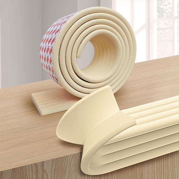 Edge and Corner Guards with Strong Adhesive Extra Thick Baby Proofing Furniture Protector for Table Desk Bed Cabinets Child Safety for Home and Nursery (Beige White, 6.56 Feet)