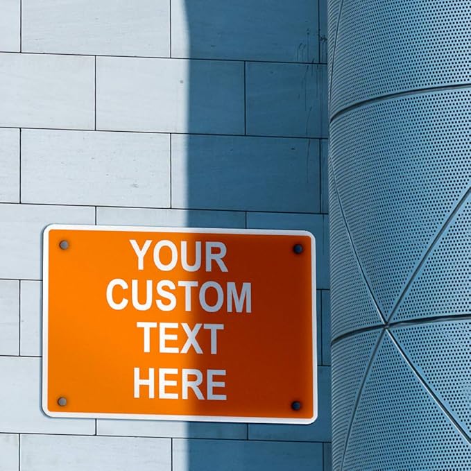Aluminum Weatherproof Metal Sign Multiple Sizes Custom Personalized Text Here Orange White Warning Horizontal Street Signs 24x18Inches