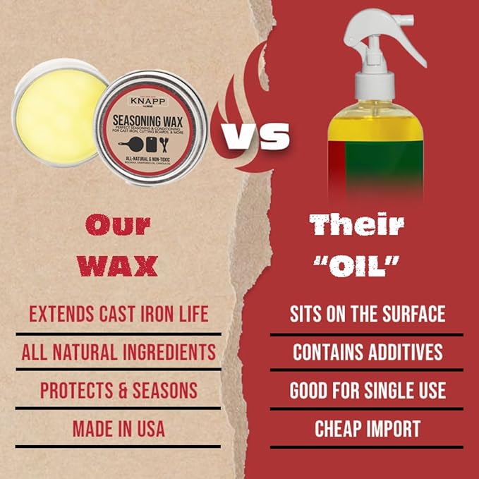 Knapp Made Cast Iron Seasoning Wax and Carbon Steel Seasoning Wax - 2 Oz Unique Blend of Natural Oils and Beeswax - Restore Cast Iron, Steel, Cutting Board, Kitchenware (2 Pack)