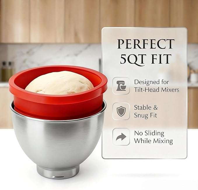 Silicone Bowl Liners for 5 Qt KitchenAid Stand Mixer – 3 Thickened Food-Grade Liners with Lids, Stand Mixer Accessories, Ideal for Multiple Dough Batches, Daily Mixing & Easy Cleanup & Easy to store
