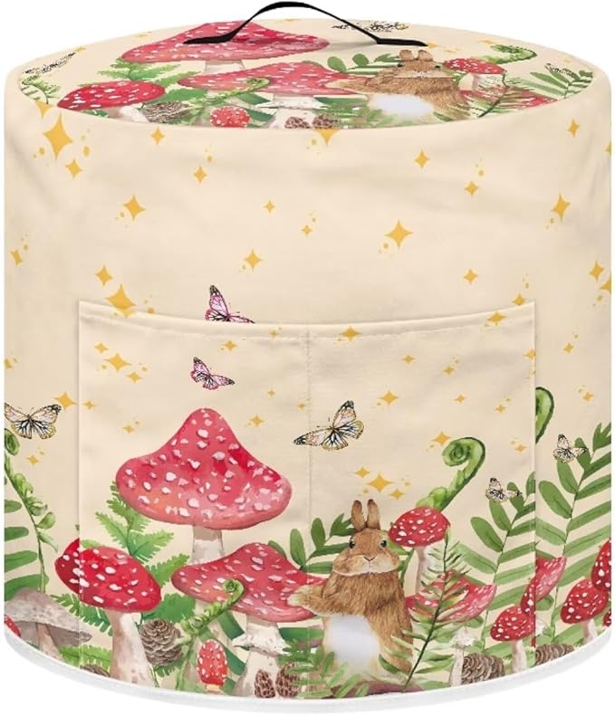 TODIYADDU Mushroom Rabbit Pressure Cooker Cover for Women Floral Butterfly Instant Pot Cover with Handle and Pocket for Rice Cooker Air Fryer Universal Kitchen Appliance Covers Storage Case Gifts