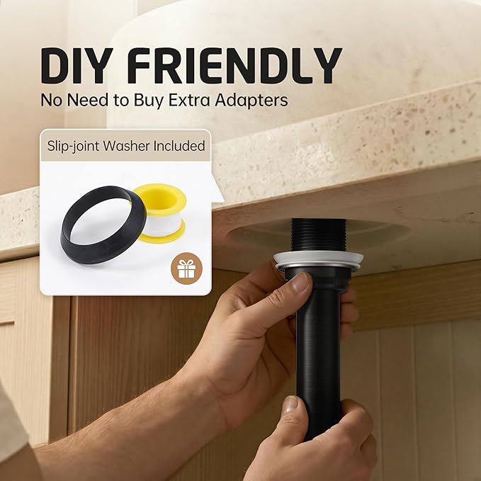 KES Oil Rubbed Bronze Bathroom Sink Drain with Extended Thread, All Metal Pop Up Drain Stopper without Overflow for Thicker Vessel Sinks and Countertops, Brass and Stainless Steel, S2022D-ORB