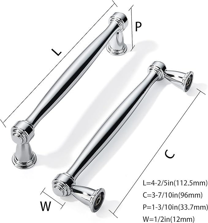 khtumeware 10 Pack 3-3/4 Inch(96mm) Vibrant Polished Chrome Cabinet pulls Kitchen Cabinet Handles Kitchen Cabinet Hardware for Cupboard Drawer Handles Dresser Pulls