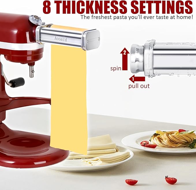 Pasta Roller & Spaghetti Cutter, Fettuccine Cutter Attachment for Kitchenaid Stand Mixer，3 Pcs Stainless Steel Pasta Maker Accessories By Aooaid