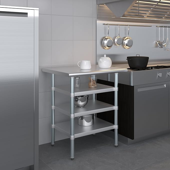 24 in. x 30 in. Stainless Steel Work Table with Three Bottom Shelves | NSF Kitchen Prep Table | Utitly Metal Table