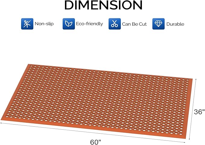 ROVSUN Rubber Floor Mat with Holes, Anti-Fatigue/Non-Slip Drainage Mat, for Industrial Kitchen Restaurant Bar Bathroom Utility Garage Pool Entry Door Mat, Indoor (36'' x 60'' Red 2Pcs)