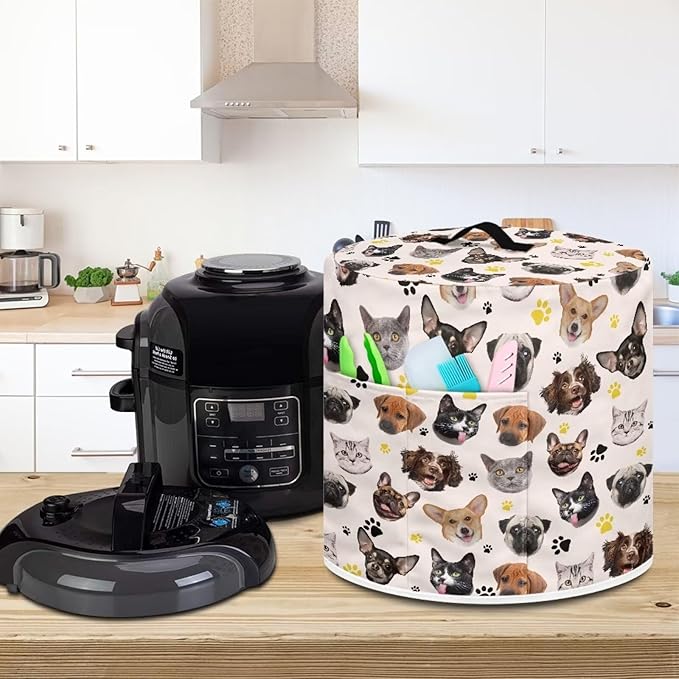 Cute Kitten Puppy Pressure Cooker Cover for 8 Quart Instant Pot Air Fryer Accessories Stain Storage Pockets Thanksgiving Holidays Decor Fryer Dust Covers