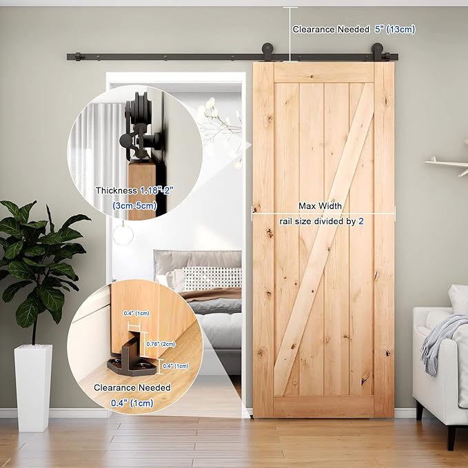 CCJH 8.2FT Sliding Barn Door Hardware Kit, Heavy Duty, Smoothly and Silently, Easy to Install, Fit 49.2" Width Single Door Panel, T-Shaped Style Black