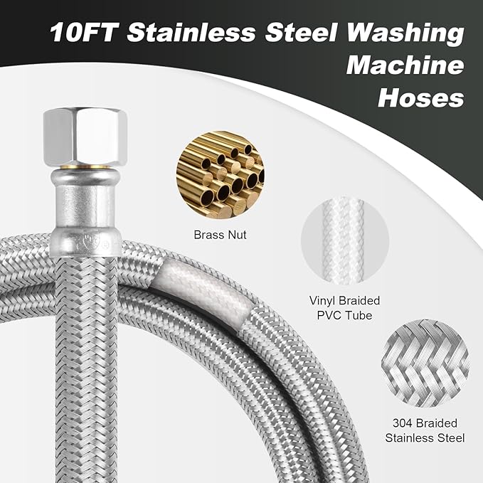 Dishwasher Installation Kit, 15ft,Dishwasher Water Supply Line, Stainless Steel Braided Burst Proof Hose ⅜"by⅜" Kit With Tee Stop Valve