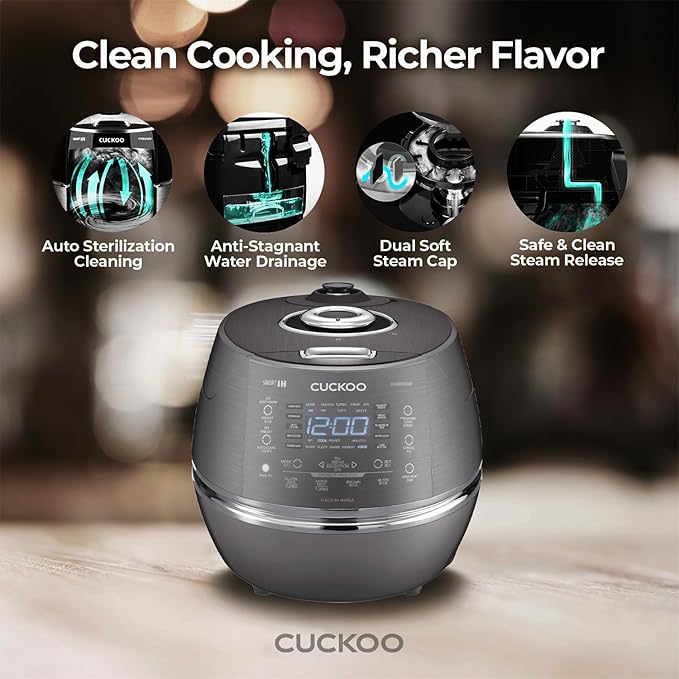 CUCKOO High Pressure Rice Cooker 6-Cup Uncooked / 12-Cup Cooked with Induction Heating Technology, Versatile Rice Maker with 21 Menu Options and Steam Plate, Voice Guide, Dark Gray (CRP-DHSR0609FD)