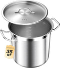 Commercial Grade Large Stock Pots - Soup Pot with Lid - Non-Nickel Stainless Steel - Healthy Cookware Polished Stockpots - Heavy Duty - 35 Quart (8.8Gallon)