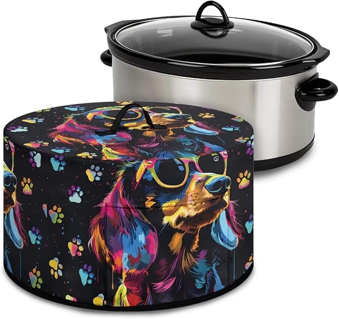 Dachshund Dog Paw Print Slow Cooker Dust Cover with Storage Pocket and Handle Easy to Use Kitchen Appliances Accessory Rice Cooker Cover Fit Most 6/7/8 Quart Air Fryer