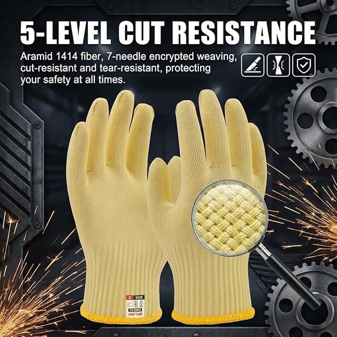 Heat Cut Resistant Gloves,Aramid Oven Gloves with Fingers,Heat Resistant Up to 550°F, Thick Knit Design,Machine Washable - Kevlar Knit Work Gloves for Men & Women(Aramid, Medium)