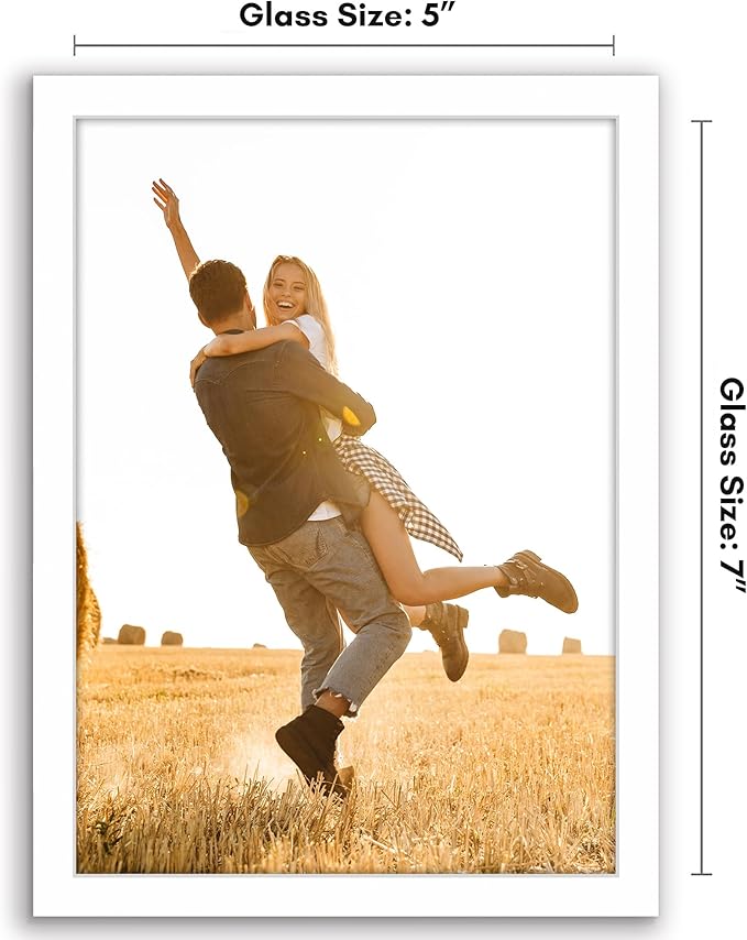 Americanflat 5x7 Picture Frame with Shatter-Resistant Glass - Streamline Collection - Thin Border Photo Frame for Tabletop and Wall Display - Hanging Hardware and Easel Stand Included - White