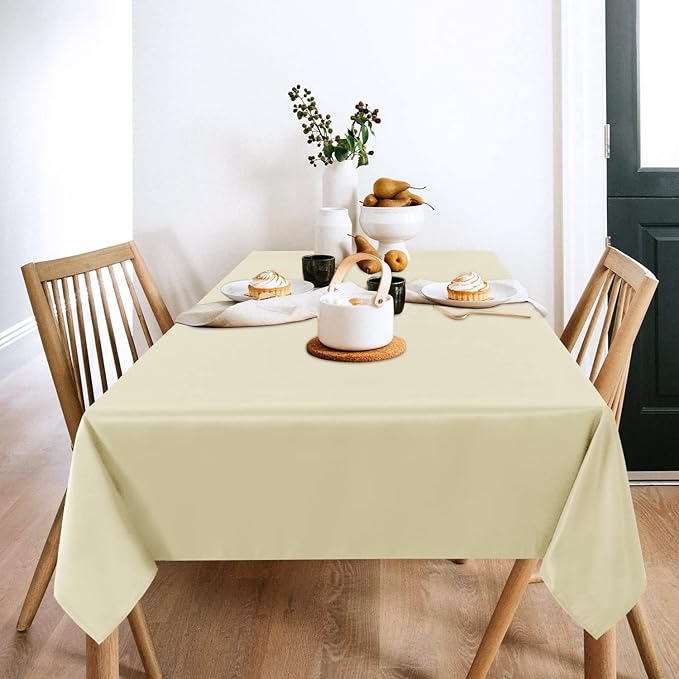 sancua 2 Pack Beige Tablecloth 60 x 84 Inch, Rectangle 4 Feet Table Cloth - Stain and Wrinkle Resistant Washable Polyester Table Cover for Dining Tables, Buffet Parties and Camping
