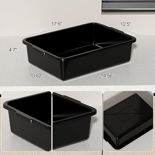 Sadstory Plastic Bus Tubs, 13 L Black Commercial Bus Tub Tote, 4 Packs
