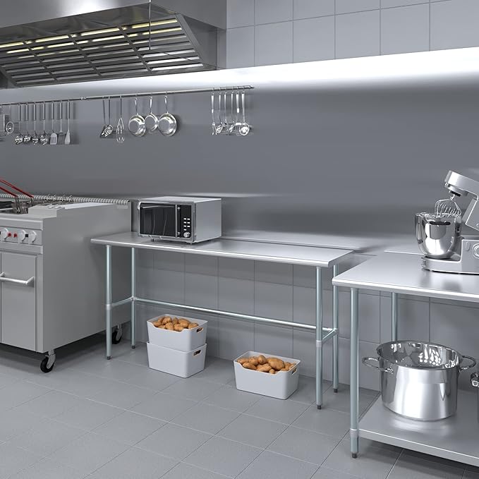 AmGood Stainless Steel Work Table Open Base | NSF Kitchen Island Food Prep | Laundry Garage Utility Bench (72" Long X 18" Deep)