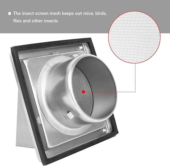 5 Inch Dryer Vent Cover Outside Stainless Steel Wall Vent with Removable Cover and Insect Screen Mesh