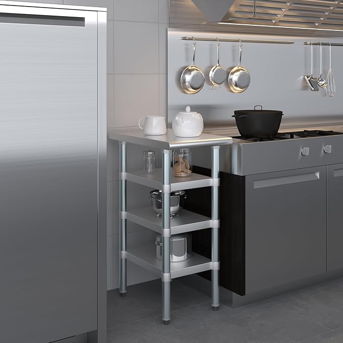 24 in. x 15 in. Stainless Steel Work Table with Three Bottom Shelves | NSF Kitchen Prep Table | Utitly Metal Table