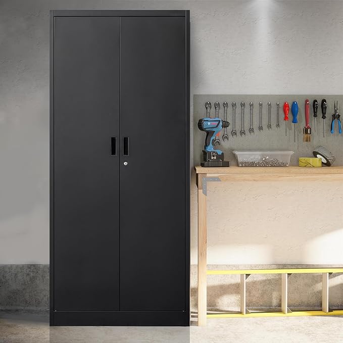 BESFUR Metal Storage Cabinet, 72" H Locking Storage Cabinet with 4 Adjustable Shelves, Metal Cabinets for Garage, Office, Home, School-Black