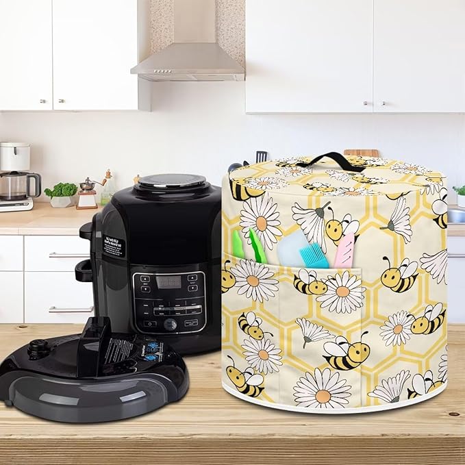 Daisy Bees Print Kitchen Appliance Decor 6 Quart Pressure Cooker/Air Fryer/Rice Cooker DusT Cover with Top Handle and Storage Pockets Machine Washable