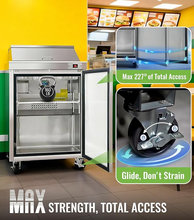 29" W Commercial Refrigerators Sandwich Salad Prep Table, 8.6 Cu.Ft Stainless Steel Food Prep Fridge with 8 Pans, Adjustable Shelves, Auto Defrost, Good Choice for Poke Bowl Shops, Delis, Food Truck
