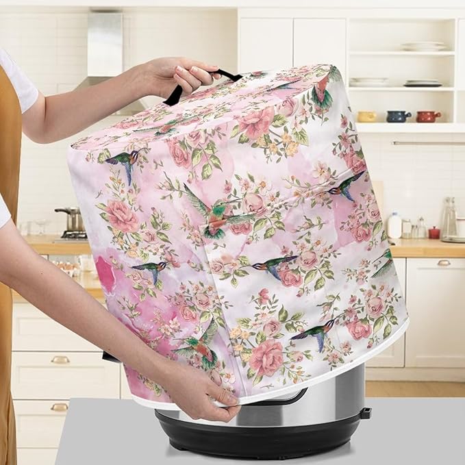 Flashideas Hummingbird Leaf Pressure Cooker Cover for Women Dust Protection Insulated Rice Cooker Cover with Easy to Clean Lining Dust Cover with Pockets for Instant Pot 6 Quart Appliance Cover