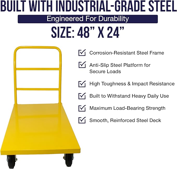 5Seconds Platform Cart Industrial Dolly 2400LB Heavy Duty 48” X 24” Platform Hand Push Truck Commercial Cart Flatbed, Moving Cart 6” Swivel Wheels Flatbed cart