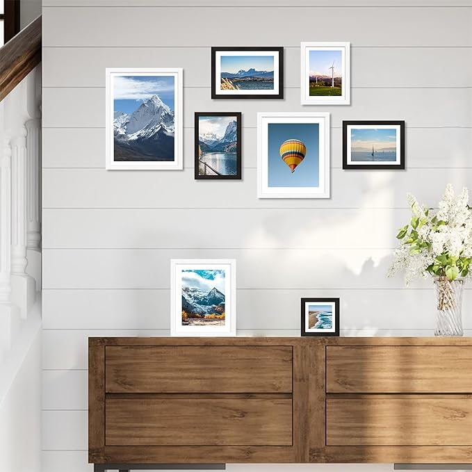 6x8 Picture Frame with Real Glass - Display Pictures 5x7 with Mat or 6 x 8 without Mat, Photo Frame for Wall or Table Top Display(Black, 3 Pack)