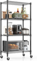 Homdox Heavy Duty Storage Shelves, 4 Tier Wire Shelving Unit with Wheels, Commercial Adjustable Metal Shelves for Storage, Garage Rack Pantry Shelves Kitchen Shelving, 14"x30"x72", Black