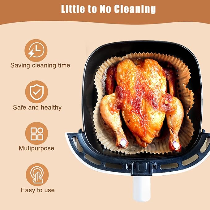 Air Fryer Liners Disposable, 100PCS Non-stick Disposable Airfryer Liners, 8 Inch Unbleached Parchment Paper, Round Airfryer Paper Liners for 5-8QT Air Fryer, Baking, Roasting Microwave