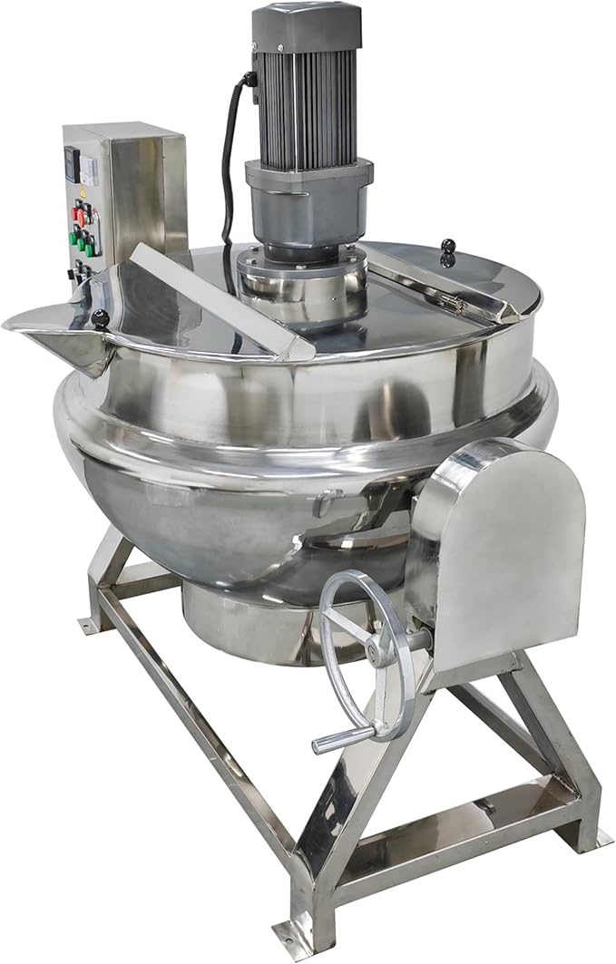 TECHTONGDA 54gallon Commercial Electric Cooking Machine Tilting Jacketed Pot Heating Kettle Stainless Steel with Stirrer 220V