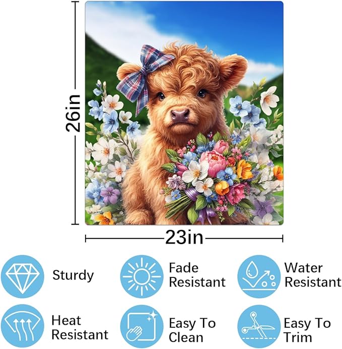 Dishwasher Magnet Cover Flower Highland Cow Cute Dishwasher Decorative Cover Front Dishwasher Door Cover Reuseable Dishwasher Cover Panel Decal for Kitchen Refrigerator Home Appliances 23" X 26"