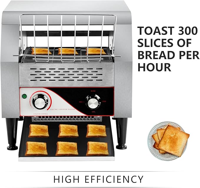 Commercial Conveyor Toaster, 300 Slices/H Electric Stainless Steel Toaster 2.2KW Countertop Toaster Heavy Duty 100% 304 Foodgrade Silver Bread Toaster for Home Restaurants Bakery Use