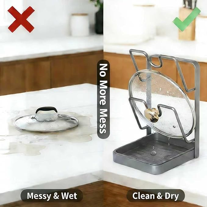 Kitchen Pot Lid Storage Rack, Pot Lid Holder With Tray, Lid Holder While Cooking, Lid And Spoon Rest, Multifunctional Kitchen Organizer Stand for Stove Top