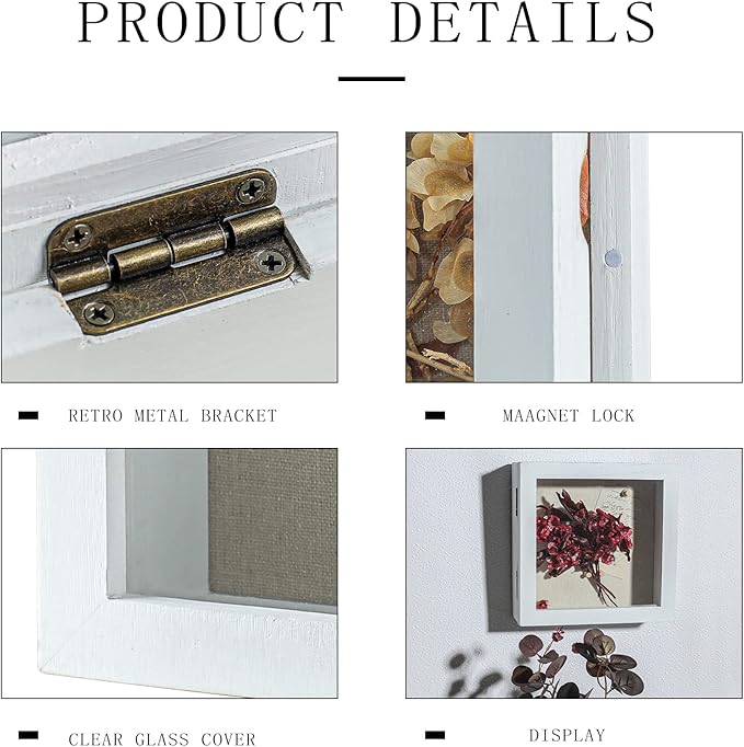Freezing point Shadow Box Frame 8x8 Shadow Boxes Display Case with Linen Back Memorabilia Awards Medals Bouquet Photos Picture Badge Wedding Memory Box for Keepsakes White Small Pin Board White