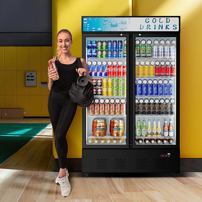 40 Cu.ft. Commercial Beverage Refrigerators Glass Door Refrigerator Upright Display Cooler with Soft LED Light and Adjustable Shelves for Restaurant Grocery Stores Home