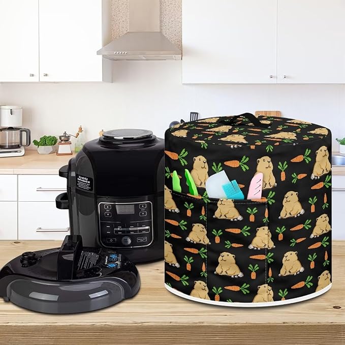 Pressure Cooker Cover for Women,Groundhog Carrot Dust-proof Cover for Rice Cooker Air Fryer Kitchen Appliance Covers with Top Handle and Pocket Home Kitchen Decor Gifts for Friends