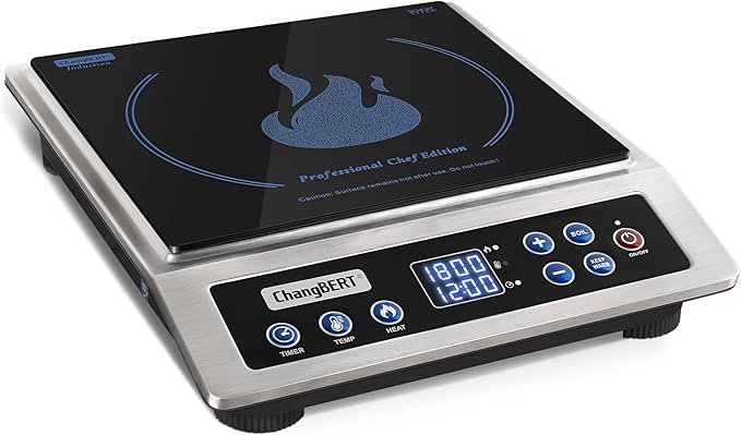 ChangBERT Induction Cooktop NSF Certified Professional Chef Edition Stove, 1800W Commericial Induction Burner with Schott Glass, Large Heating Coil Electric Hot Plate for Restaurant Hotel Food Station