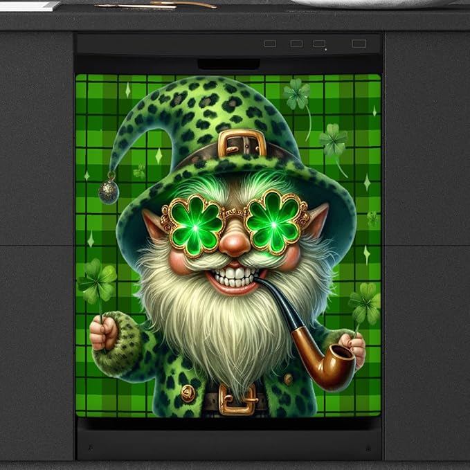 St Patrick Green Funny Gnome Dishwasher Magnet Cover Magnetic Dishwasher Decorative Cover Front Dishwasher Door Covers Reuseable Dishwasher Covers Decal for Kitchen Home Decorative