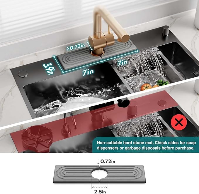 Diatomite Kitchen Faucet Mat - 14Inch Water Absorbing Stone Tray for Sink, Stone Fast-Drying Faucet Mat for Kitchen Counter Sink Accessories (Grey, 14'' x 3.9'')