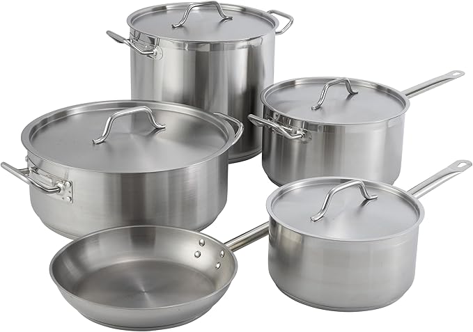 Winco Heavy-Duty Stainless Steel Sauce Pan with Cover and Helper Handle, 10 Quart