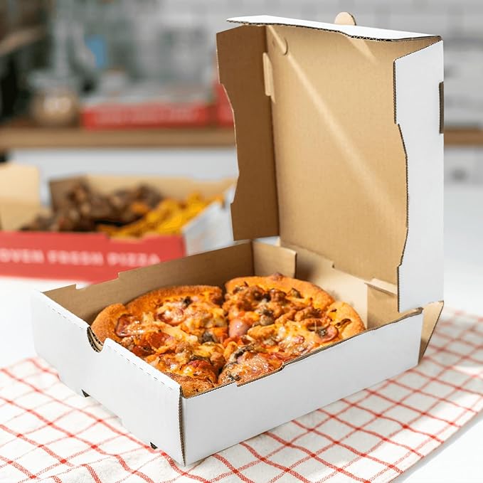 Karat Pizza Boxes 8" x 8" [50 Pack] White Corrugated Boxes | Ventilated, Grease-Resistant, Durable for Pizza or Mailing Use