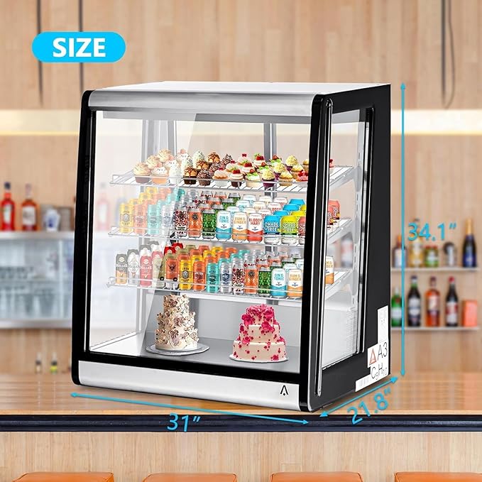 Display Refrigerator 7 Cu. Ft Countertop Commercial Cake Display Case, LED Lighting, Double-Layered Glass Door, Adjustable Shelves, Pastry Cooler Merchandiser for Bakery Café Restaurant Food Showcase