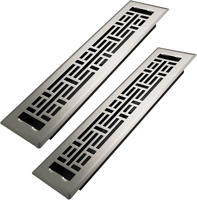 2x12 Inches 2 Pack Heavy Duty Walkable Floor Register Easy Adjust Air Supply Lever Floor Vents - Seattle Design - Vent Cover for Home Floor - Satin Nickel