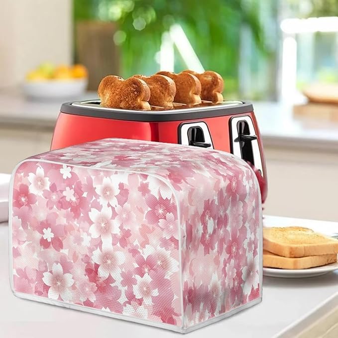 UNICEU Cherry Blossom Print Toaster Dust Cover Protector Compatible with 4 Slice Heat-Resistant Dust Protection Anti-scratch Home Kitchen Decor