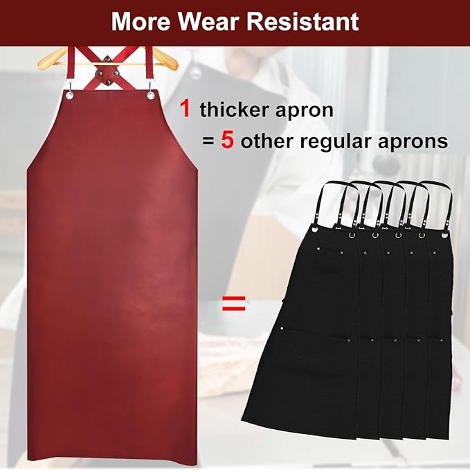 Waterproof Rubber Aprons for Women, Heavy Duty Vinyl Dishwasher Apron Adjustable Cross Back Strap for Dishwasher, Butcher, Dog Grooming, Chemical Resistant, 43" Long Thicker Apron Red