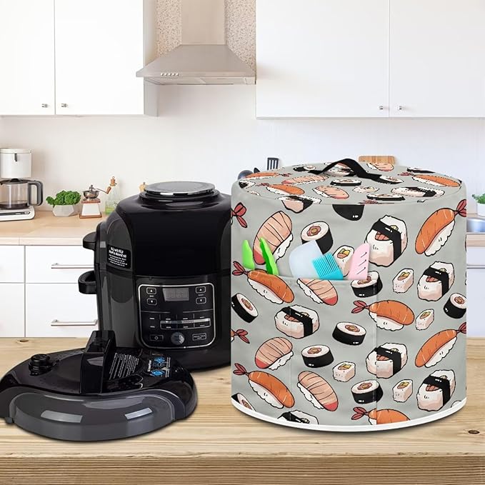 Dust Cover for 8 qt Air Fryer & Pressure Cooker Kitchen Appliance Accessories, Portable Pressure Cooker Air Fryer Rice Cooker Dust Cover Grey Sushi Print Small Appliance Covers