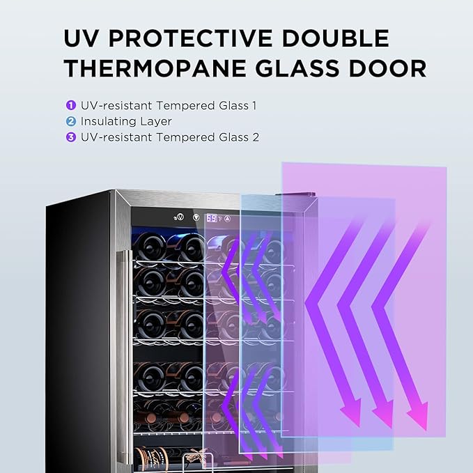 Wine Cooler Refrigerator 4.4 Cu.ft, 37 Bottle Freestanding Cabinet Wine Cellars, Wine Fridge with Glass Door for Home Use, Protecting Your Reds and Whites