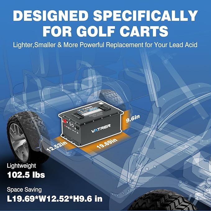 48V 105Ah Self-Heating Lithium Golf Cart Battery, Built-in Smart 200A BMS, with Touch Monitor & Mobile APP, 4000+ Cycles LiFePO4 Battery, Max 10.24kW Power Output, Perfect for Golf Carts